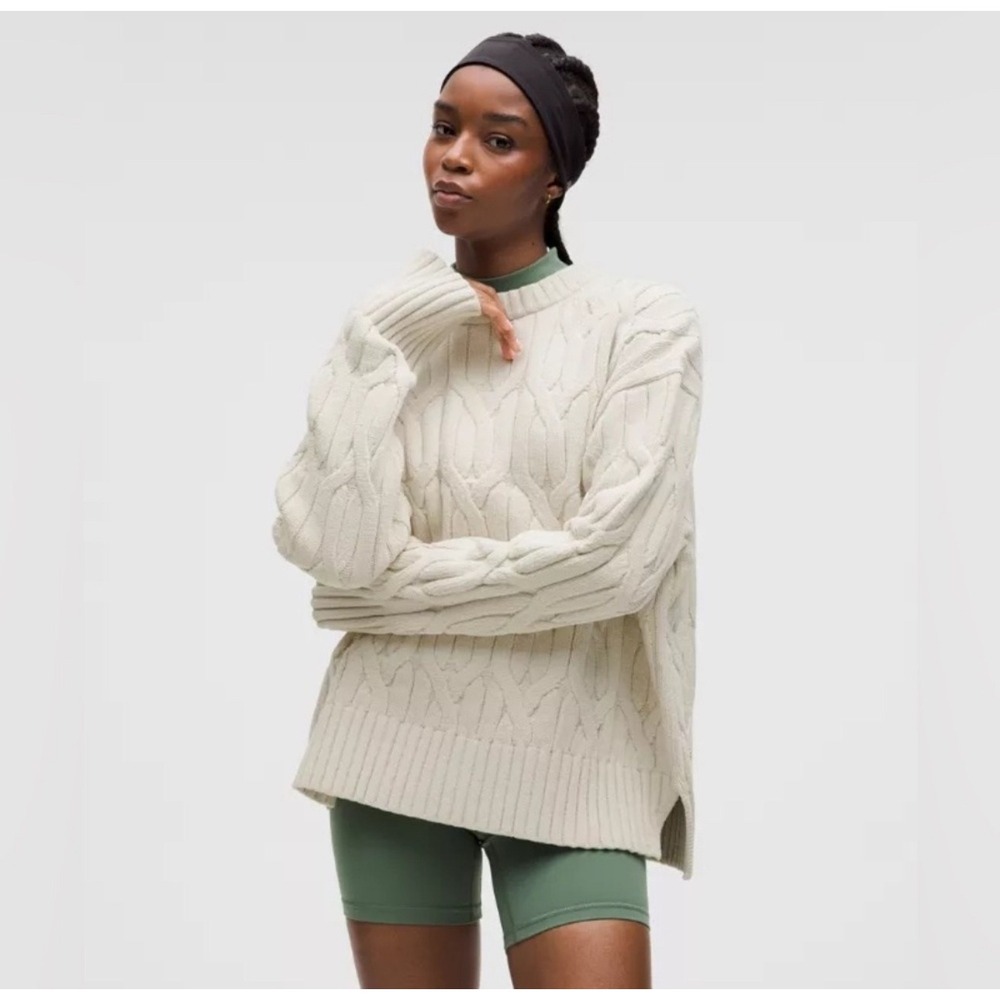 Lululemon Cable-Knit Oversized Crewneck Sweater Size XL Bone White LW3HQYS NWT - Picture 1 of 12